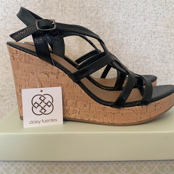 Daisy Fuentes Shoes - Daisy Fuentes  Black Wedged Sandal